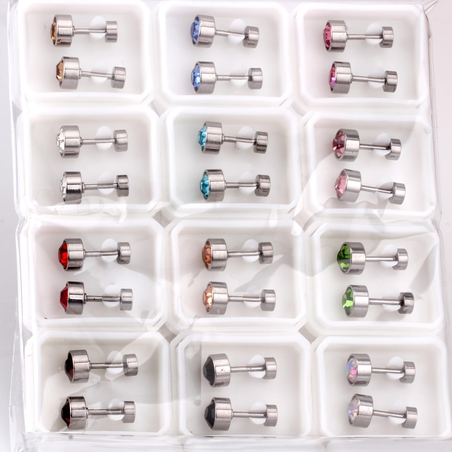 12 Pairs Multicolor Zircon 18K Gold Plated Stud Earrings Set